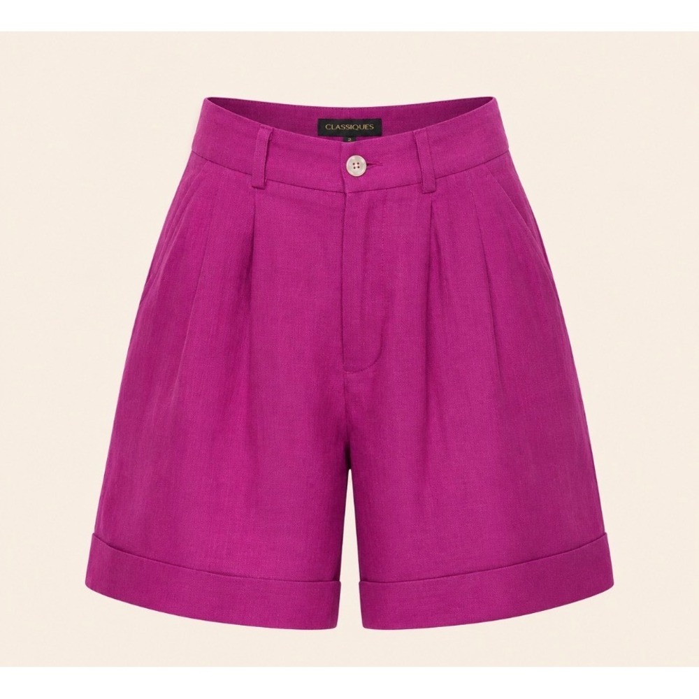 Classiques Pleated High Waist Shorts Women 2 Magenta Purple Cuffed Lined Vintage